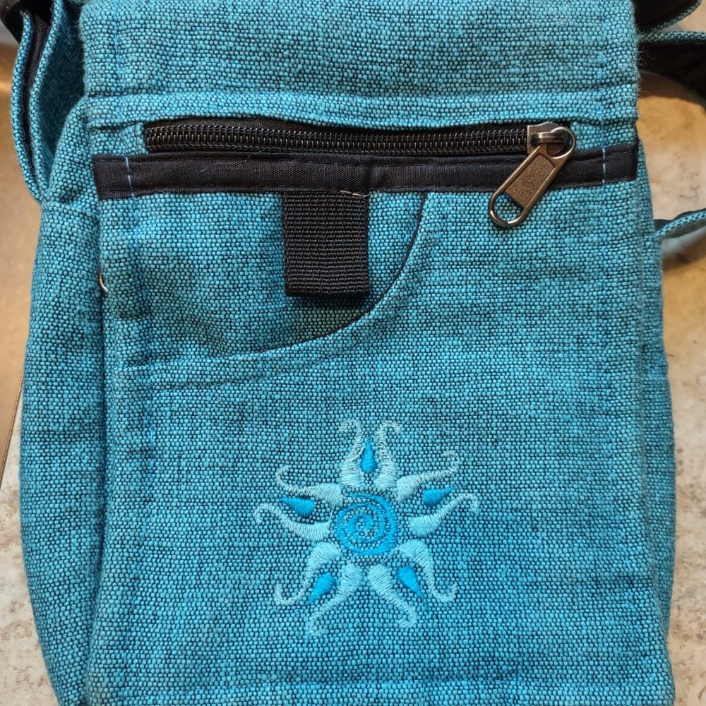Turquoise Flying High Footpath Trading Co, 100% Cotton Crossbody Purse